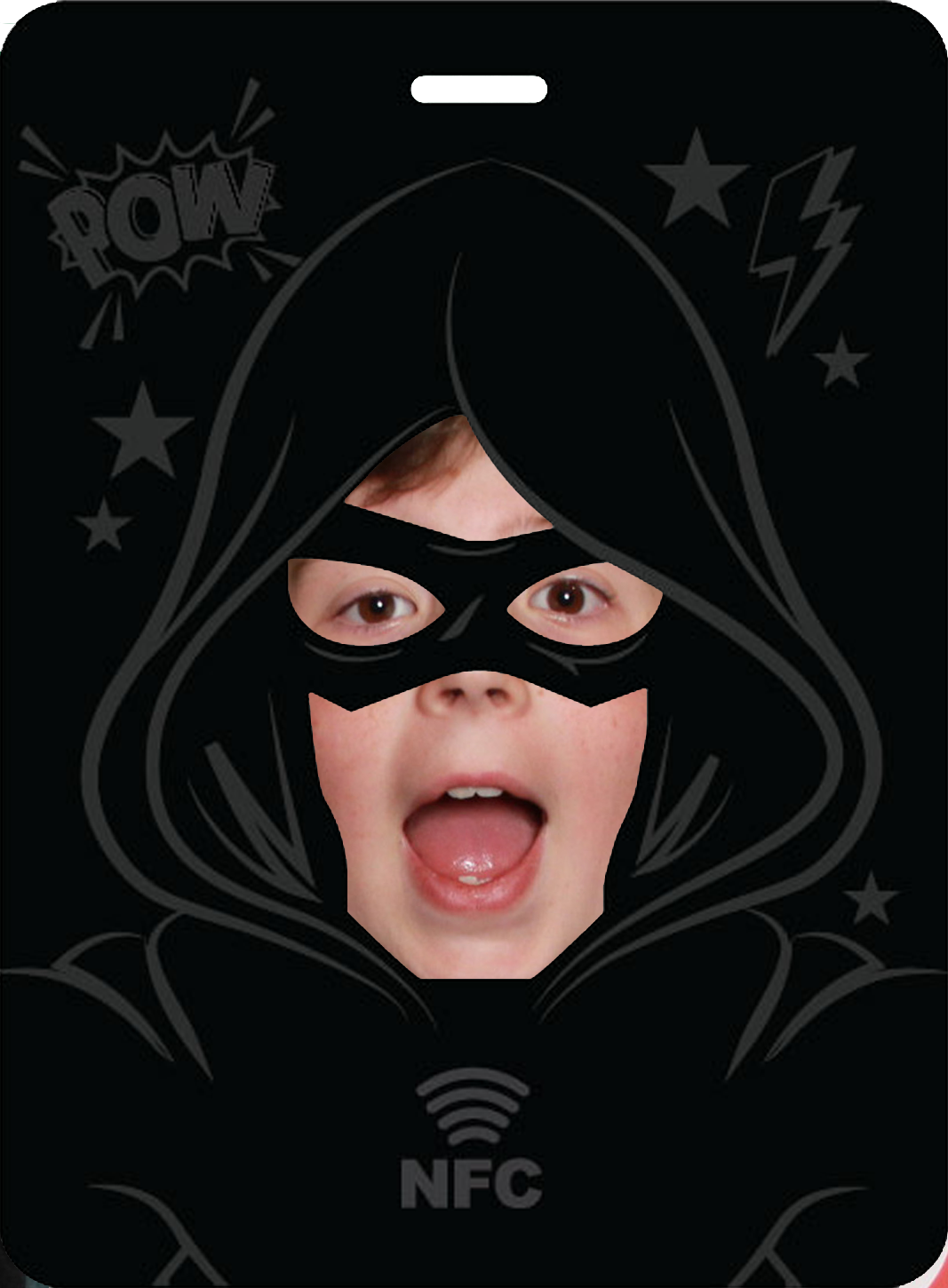 Masked photograph with an excited open-mouth expression