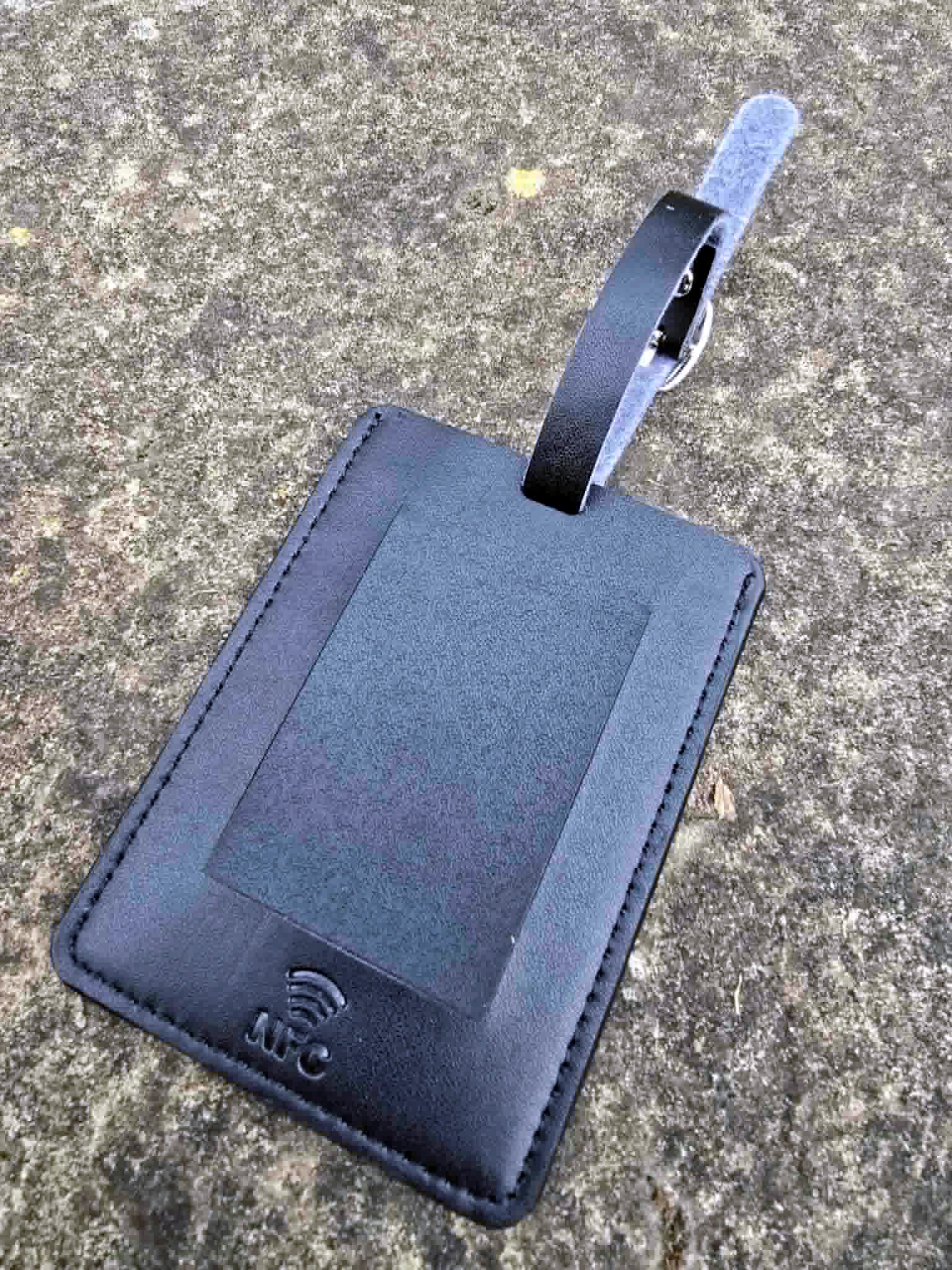 Rear of a BeauTag showing the closed privacy cover and NFC symbol