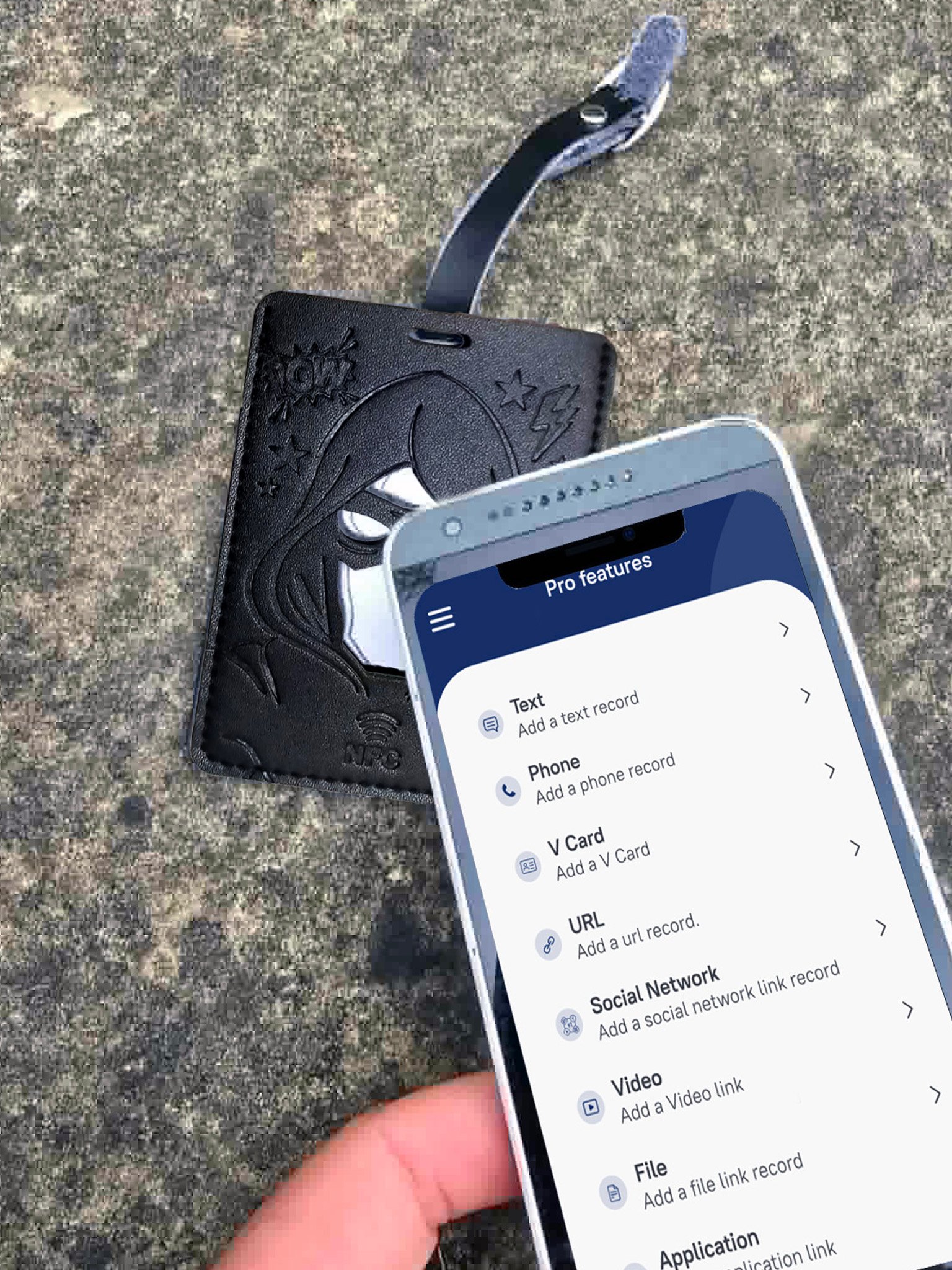 Smartphone being used with the built-in BeauTag NFC chip