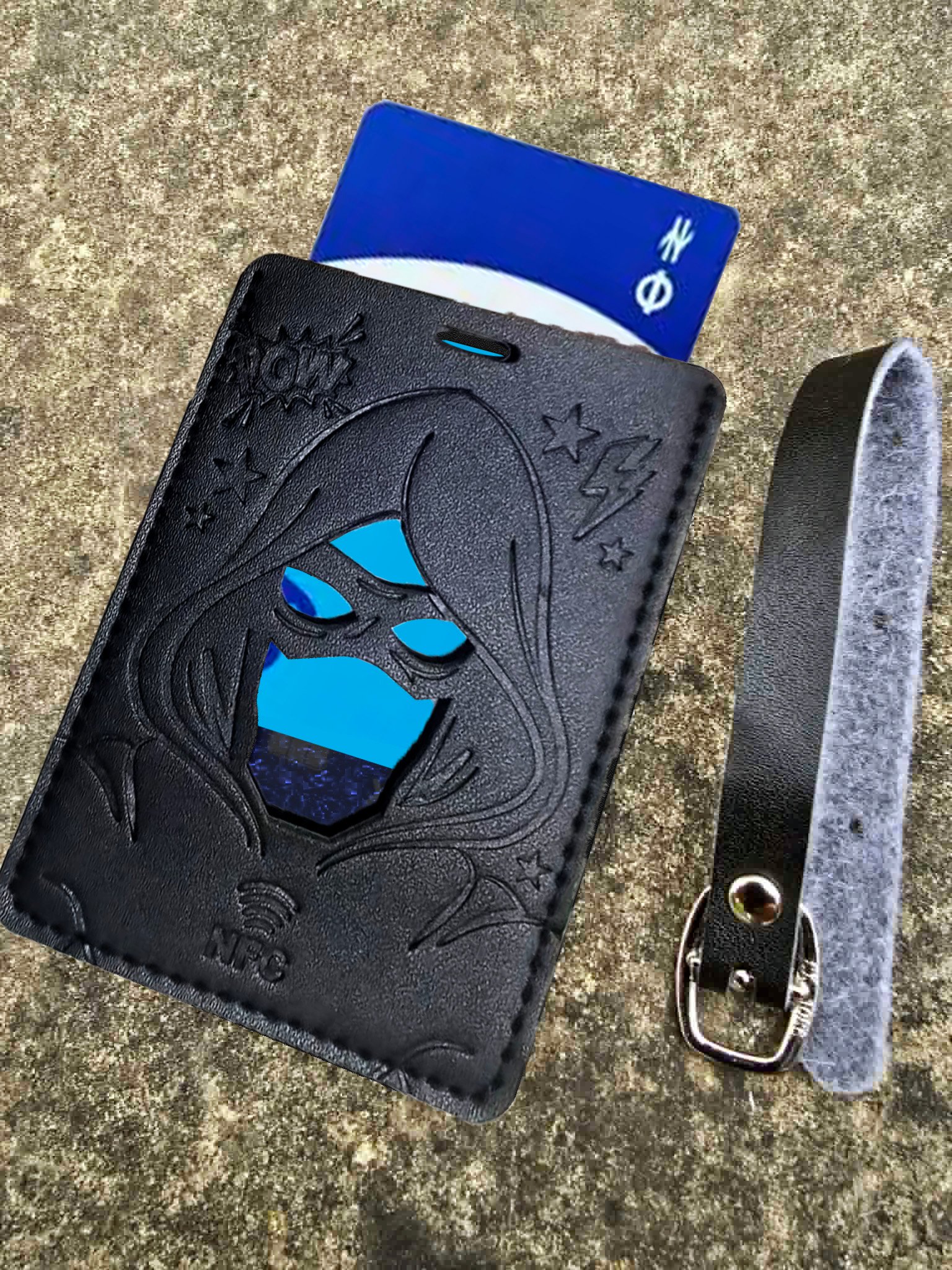 BeauTag with its strap removed and a payment card inserted